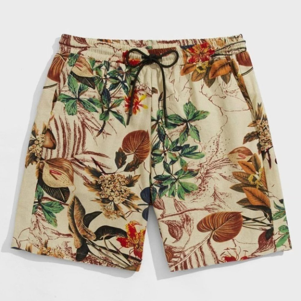 Tan Tropical Vacation Style Men's Shorts - Picture 3 of 5